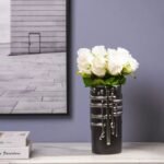 MODERN GRID RELIEF VASE BLACK