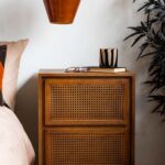 MID CENTURY RATTAN BEDSIDE TABLE