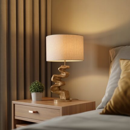 MODERN SCULPTURAL TABLE LAMP OAK
