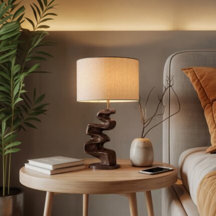 MODERN SCULPTURAL TABLE LAMP WALNUT