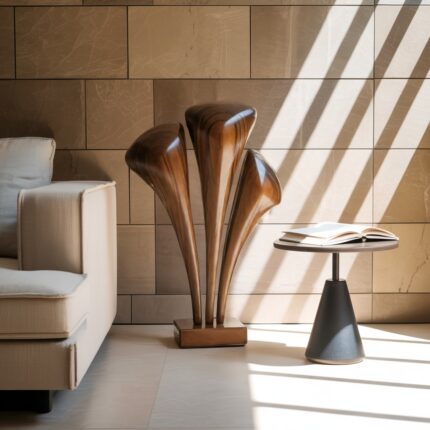 HANDCRAFTED LARGE WOODEN SCULPTURE BROWN