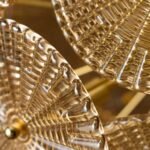 GOLD AMBER RIBBED GLASS DISC CEILING LIGHT