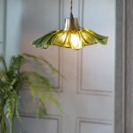 OLIVE GREEN FLOWER GLASS EASYFIT CEILING LIGHT SHADE