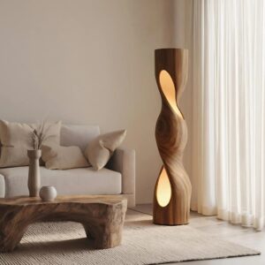 ORGANIC SCULPTURAL TWISTED FLOOR LAMP BROWN