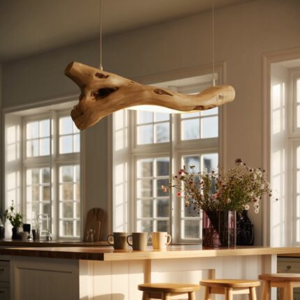 MODERN OAK RUSTIC PENDANT LIGHT WITH TREE BRANCH