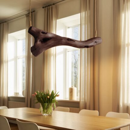 MODERN WALNUT RUSTIC PENDANT LIGHT WITH TREE BRANCH