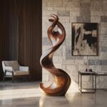 FARMHOUSE LARGE TWISTED SPIRAL FLOOR ART BROWN