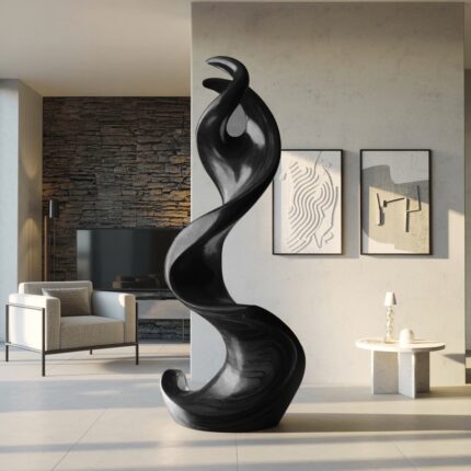 FARMHOUSE LARGE TWISTED SPIRAL FLOOR ART BLACK