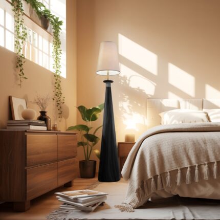 MODERN WOOD FLOOR LAMP BLACK