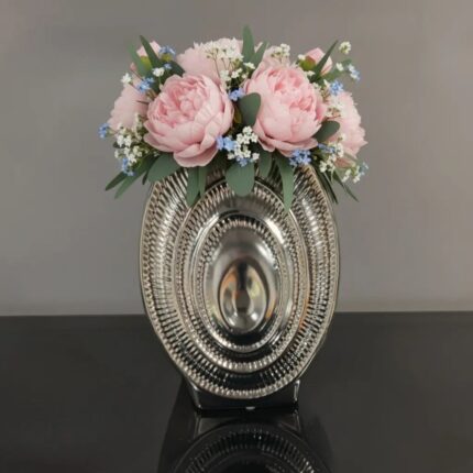RIPPLE OVAL VASE SILVER