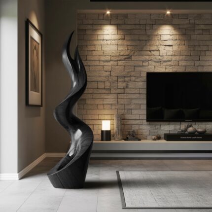 MID CENTURY BLACK ABSTRACT SCULPTURE