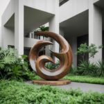 FARMHOUSE ABSTRACT WOODEN SCULPTURE BROWN