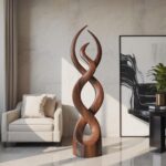 MODERN ABSTRACT WOODEN SCULPTURE BROWN