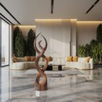 MODERN ABSTRACT WOODEN SCULPTURE BROWN