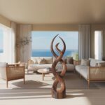 MODERN ABSTRACT WOODEN SCULPTURE BROWN