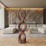 MODERN ABSTRACT WOODEN SCULPTURE BROWN