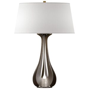 Bronze accent table lamp with industrial-style metal base on a home office desk