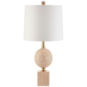 Wood wall sculptures — natural beige ceramic lamp on a console table below a large reclaimed wood panel in an organic modern room