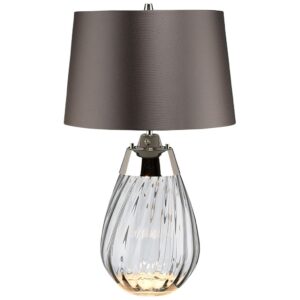 Oversized table lamp and mini table lamp shown to scale on a console table and bedside table