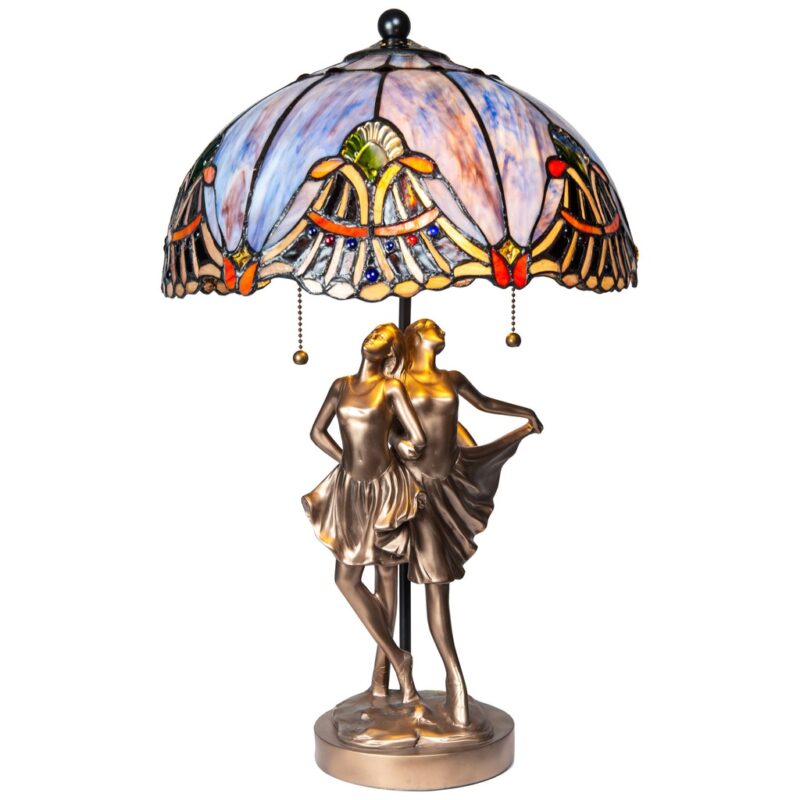 Traditional lamps collection — brass column lamp, crystal table lamp, Tiffany stained glass lamp, and ceramic urn lamp
