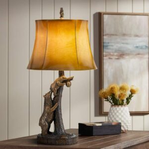 Stained glass Tiffany table lamp shade casting jewel-toned light across a traditional living room