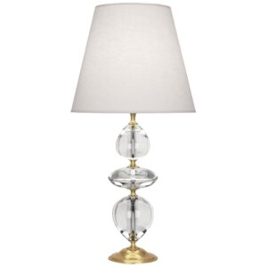 White ceramic lamp with black shade — the contrast reversal configuration on a dark nightstand