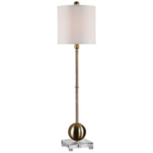 Coordinated living room lamp set — matching gunmetal floor lamp and black table lamp in contemporary room
