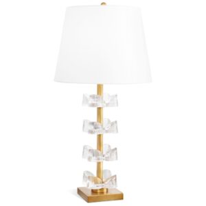 Navy blue lamp on a walnut nightstand in a dark academic bedroom with deep blue walls