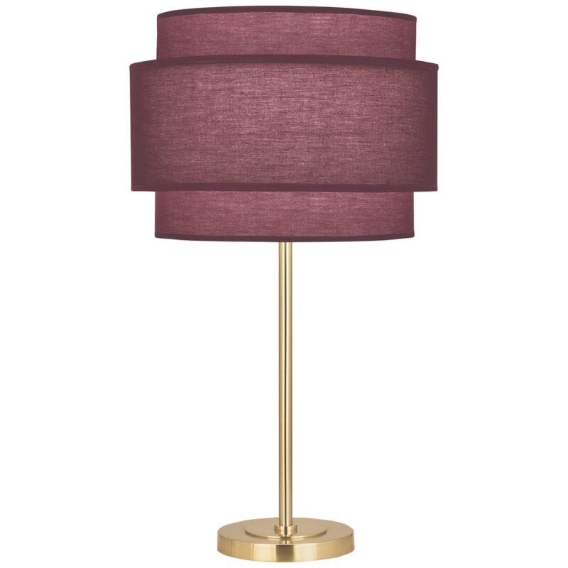 Tiffany table lamps in purple stained glass on a dark wood console — jewel-toned drama in a living room