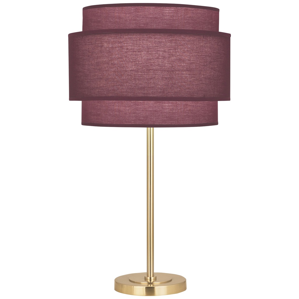 Tiffany table lamps in purple stained glass on a dark wood console — jewel-toned drama in a living room
