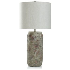 Table lamp shade material comparison — white fabric, linen, paper, rattan, and art glass shades
