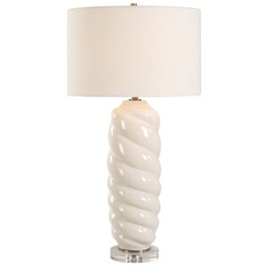 Lamp shade too wide versus correct shade width on a ceramic table lamp base