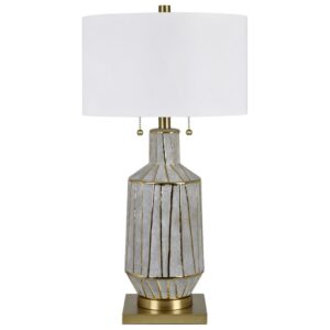 Comparison of smart app-controlled table lamp versus traditional artisan ceramic table lamp side by side