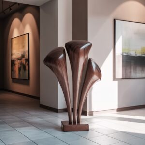 Contemporary sculpture modern home — cobalt glass lamp on a long console giving a contemporary sculptural form dedicated display space