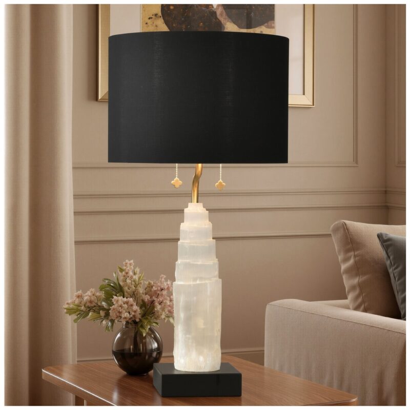 Table lamp shades guide — drum, empire, bell, square, and cage shapes displayed side by side on different lamp bases