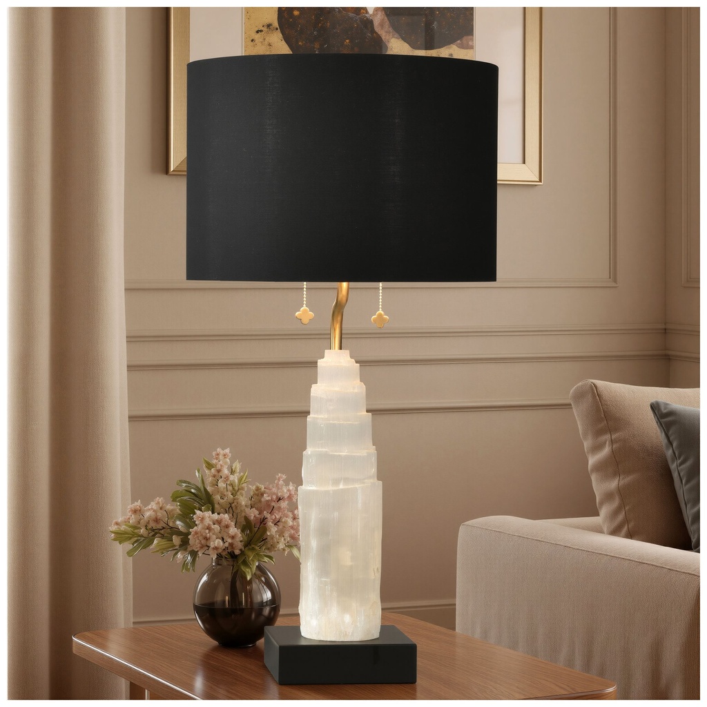 Table lamp shades guide — drum, empire, bell, square, and cage shapes displayed side by side on different lamp bases