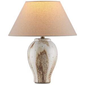Console table lamps tall format flanking a hallway mirror — bilateral symmetry with statement-height lamps