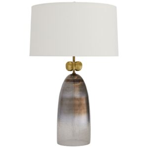 Hardwired brass table lamp built into a console table alcove with no visible cord
