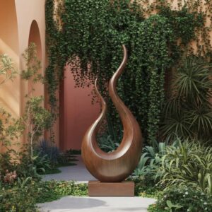 Famous sculpture gardens to visit in the US — natural beige lamp on a garden room side table beside a travel guide and botanical accessories