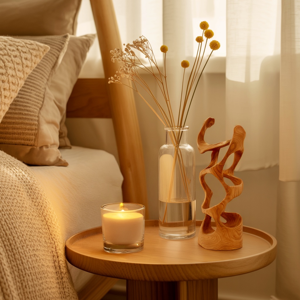 Reading lamp for bedside — brass adjustable desk lamp on a nightstand with a book and reading glasses