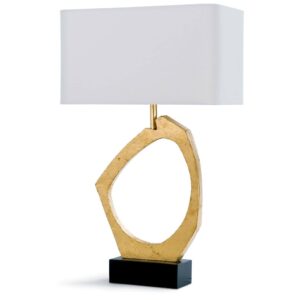 Black metal table lamp beside crisp white bedding in a contemporary bedroom with dark wood floors