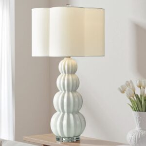 Blue bedroom lamp spectrum — powder blue to cobalt to navy shown on matching nightstands