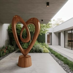 Weekend sculpture park visit ideas — natural beige lamp on a covered garden terrace table creating the outdoor atmosphere for post-visit reflection