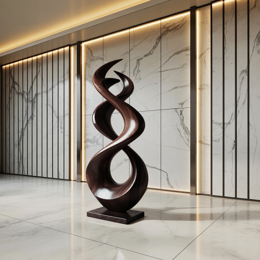 Sculpture gardens guide for art and travel — bronze accent lamp beside a cast bronze sculpture on a garden room console