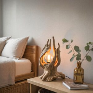 Style mismatch example — rustic table lamp in a contemporary minimalist room looking out of place