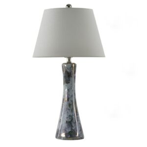 Buffet table lamp placement — tall slim pair flanking entryway mirror above a hallway console