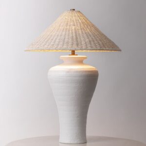 Grand entry lamp guide — marble column lamp and art deco brass lamp flanking a tall foyer mirror