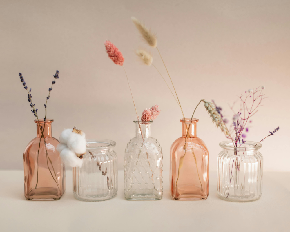 Glass Bud Vase Set with Dried Flowers – Boho Decorative Vases for Exotic Home Decor | ExoticDecor USA