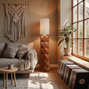 Best sculpture styles for small apartments — Aarna matte black lamp in a compact contemporary room showing maximum presence from a minimal physical footprint
