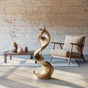 Sculpture cost guide — natural beige lamp beside a cold-cast bronze reproduction on a study console, showing quality at an accessible price point